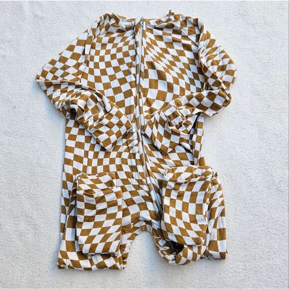 Brixton Phoenix Cream and Brown Wavy Checker Bamboo Zip Romper 12-18M - Picture 7 of 9